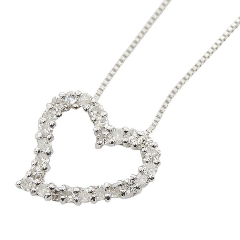 Unbranded Diamond Heart Motif Pendant Necklace 18K White Gold